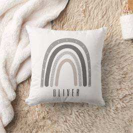 Grey/Neutral Boho Rainbow Monogram Pillow  Kissen