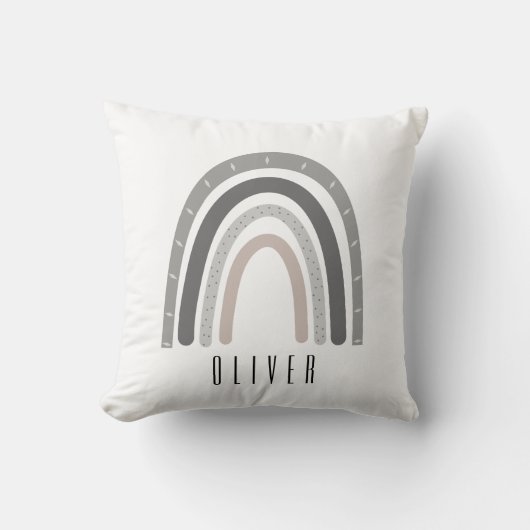 Grey/Neutral Boho Rainbow Monogram Pillow  Kissen (Vorderseite)