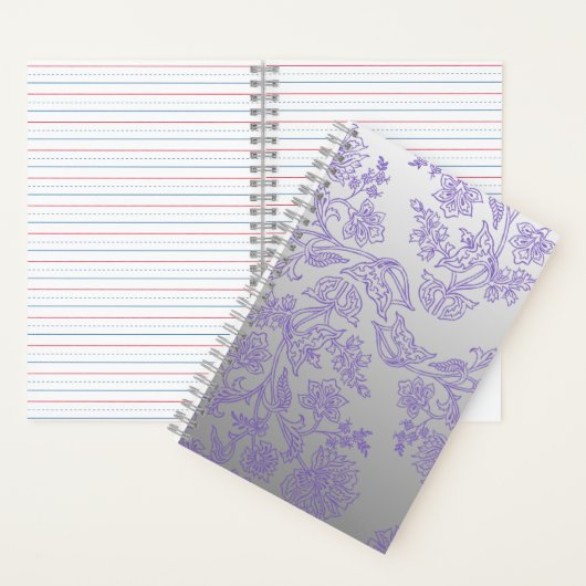 Grey Notebook with Purple Floral Front and Back Notizblock (Innen)
