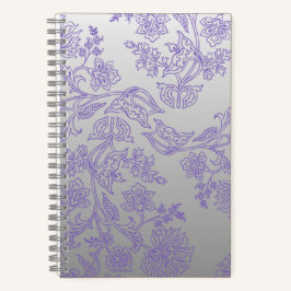 Grey Notebook with Purple Floral Front and Back Notizblock