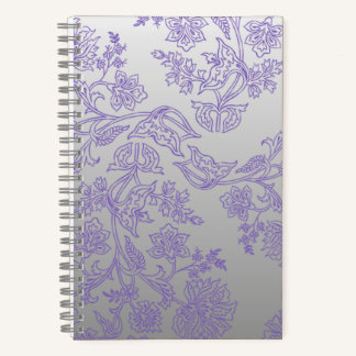 Grey Notebook with Purple Floral Front and Back Notizblock