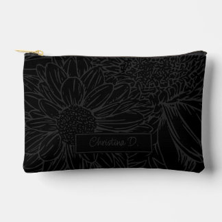 Grey on Black Chrysanthemums with Name Zubehörtasche