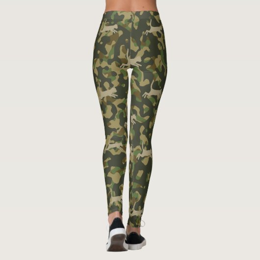 Grey Orange Olive Brown Cat Camouflage Pattern Leggings (Rückseite)