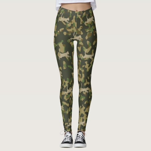 Grey Orange Olive Brown Cat Camouflage Pattern Leggings (Vorderseite)