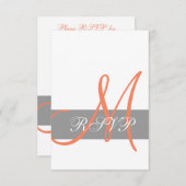Grey Orange Wedding RSVP Card | Monogramm-Namen (Vorne/Hinten)
