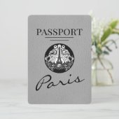 Grey Paris Passport Save the Date (Stehend Vorderseite)