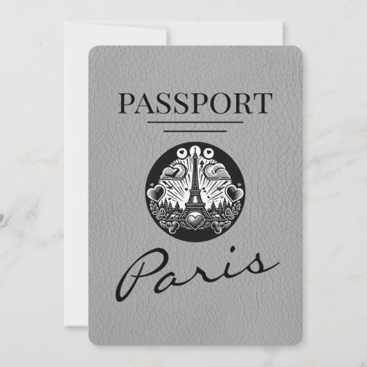 Grey Paris Passport Save the Date (Vorderseite)