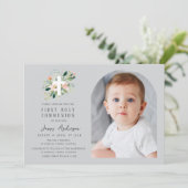 Grey photo arch first holy communion invitation einladung (Stehend Vorderseite)