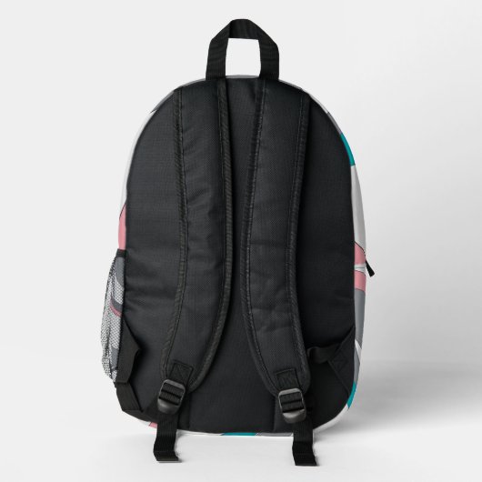 Grey Pink and Blue Abstract Backpack Bedruckter Rucksack (Rückseite)