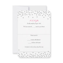 Grey & Pink Confetti Dots Wedding RSVP Karten