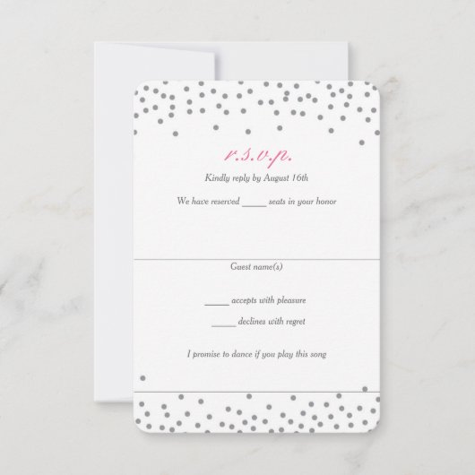 Grey & Pink Confetti Dots Wedding RSVP Karten (Vorderseite)
