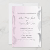 Grey Pink Feather Wedding Einladung (Vorderseite)