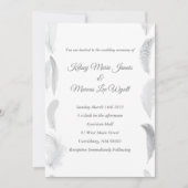 Grey Pink Feather Wedding Einladung (Vorderseite)