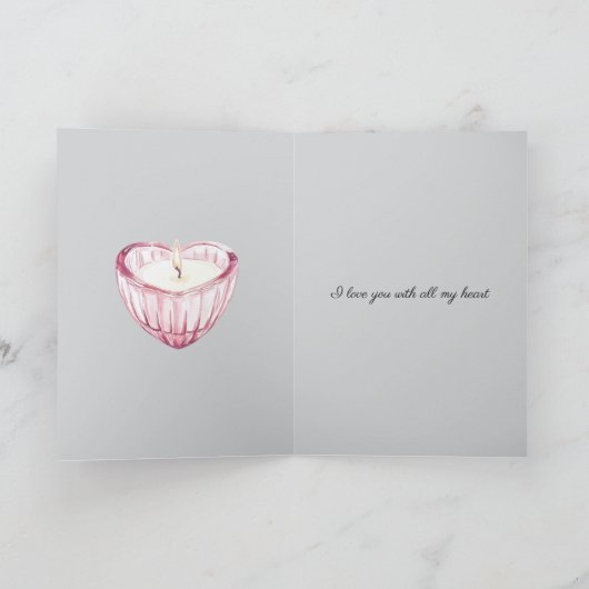 Grey Pink Heart Candle Light up my life Karte (Innenseite)
