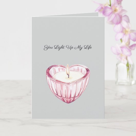 Grey Pink Heart Candle Light up my life Karte (Orchidee)