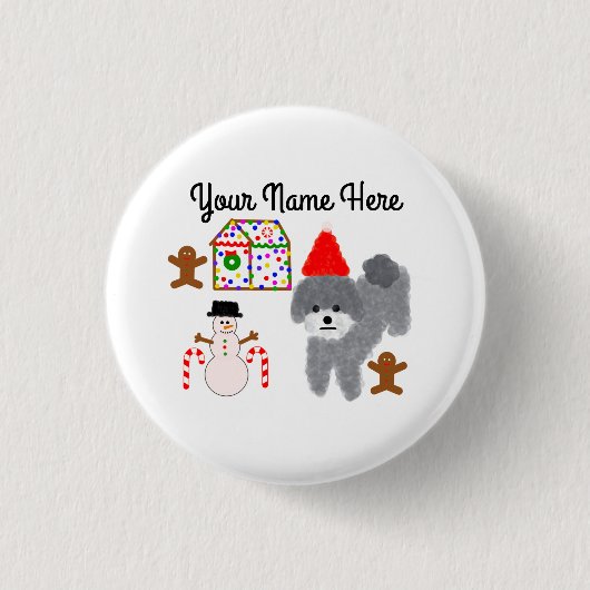 Grey Poodle Christmas #1 Button (Vorderseite)