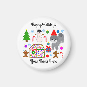 Grey Poodle Christmas #3 Round Magnet
