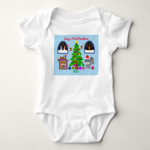 Grey Poodle Christmas #6 Baby Bodysuit Strampler