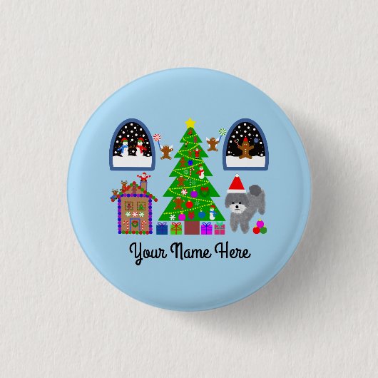 Grey Poodle Christmas #6 Button (Vorderseite)