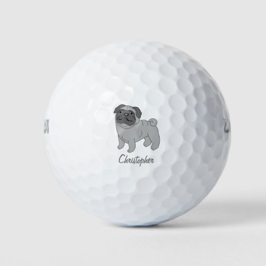 Grey Pug Dog Design Golfball (Vorderseite)