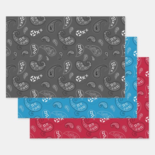Grey Red Blue Paisley Bandana Auswahl Geschenkpapier Set (Set)