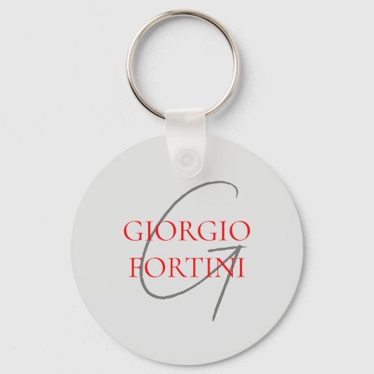 Grey Red Your Name Initial Monogram Modern Schlüsselanhänger (Rückseite)