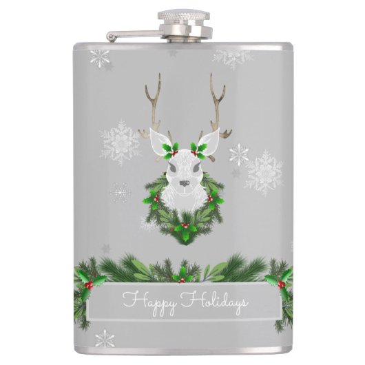 Grey Reindeer Flask Flachmann (Vorderseite)