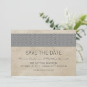 Grey Rustic Damask Save the Date einladen Einladung (Stehend Vorderseite)