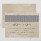 Grey Rustic Damask Save the Date einladen Einladung (Vorne/Hinten)