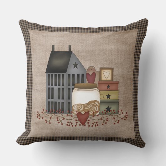 Grey Saltbox House - Primitives Land Kissen (Vorderseite)