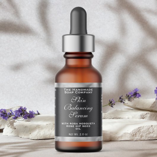 Grey Silver Cosmetics Small Dropper Bottle Label  Adressaufkleber