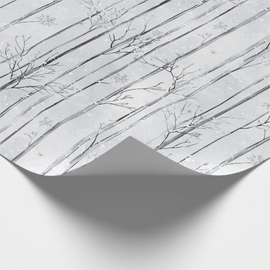 Grey Silver Snowflake Trees Christmas Geschenkpapier (Ecke)