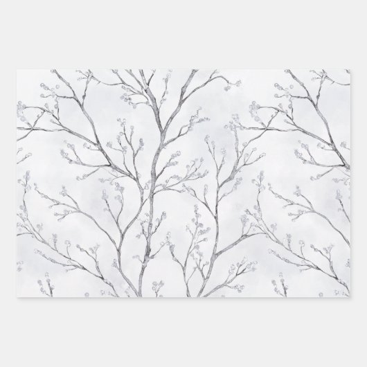 Grey Silver Snowflake Trees Christmas Geschenkpapier Set (Vorderseite 2)