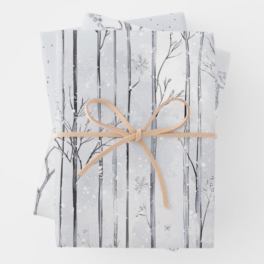 Grey Silver Snowflake Trees Christmas Geschenkpapier Set (Beispiel)