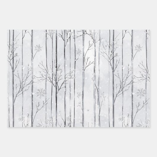 Grey Silver Snowflake Trees Christmas Geschenkpapier Set (Vorderseite)