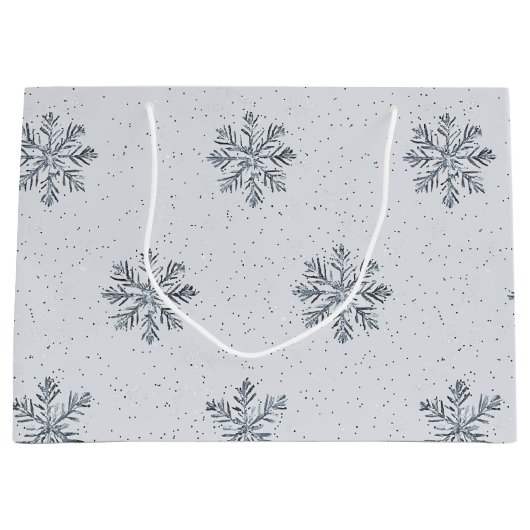 Grey Silver Snowflakes Christmas Große Geschenktüte (Vorderseite)