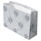 Grey Silver Snowflakes Christmas Große Geschenktüte (Rückseite Schrägansicht)