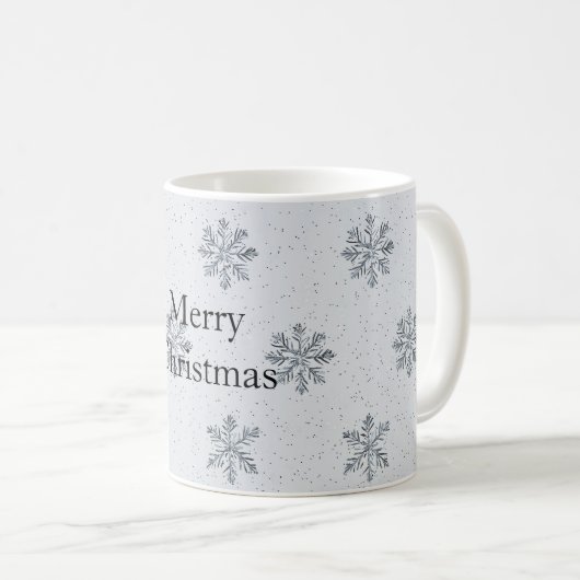 Grey Silver Snowflakes Christmas Kaffeetasse (VorderseiteRechts)