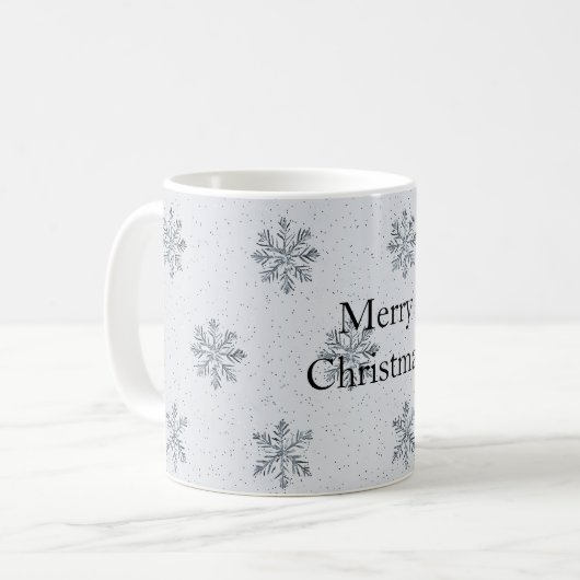 Grey Silver Snowflakes Christmas Kaffeetasse (Vorderseite Links)