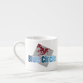 Grey Square with Red Stain and Blue Circle Text Espressotasse