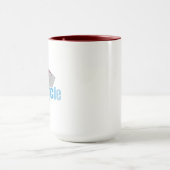 Grey Square with Red Stain and Blue Circle Text Tasse (Zentrum)