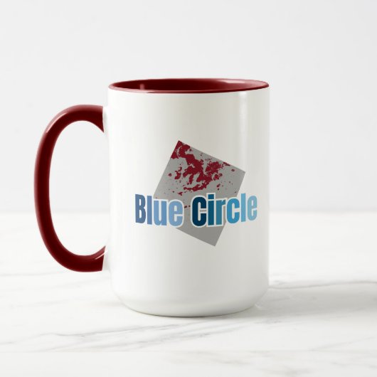 Grey Square with Red Stain and Blue Circle Text Tasse (Links)