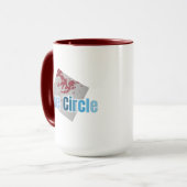 Grey Square with Red Stain and Blue Circle Text Tasse (Vorderseite Links)