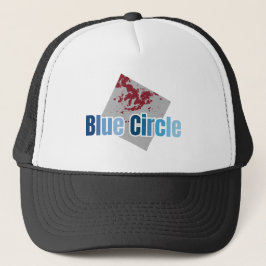 Grey Square with Red Stain and Blue Circle Text Truckerkappe