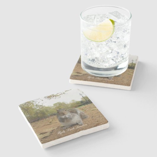 Grey Squirrel Hyde Park London. Steinuntersetzer (Seitenansicht)