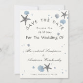 Grey Starfish Blue Beach Hochzeit Save the Date Einladung (Vorderseite)