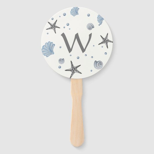 Grey Starfish Blue Beach Wedding Fächer (Rückseite)