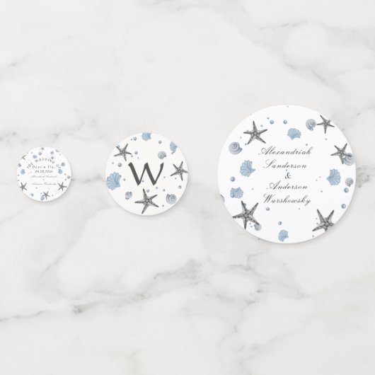 Grey Starfish Blue Beach Wedding Konfetti (Rückseiten)