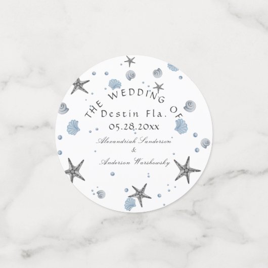 Grey Starfish Blue Beach Wedding Konfetti (Klein Vorderseite)