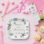 Grey Starfish Blue Muschel Beach Hochzeitspapierpl Pappteller (Party)